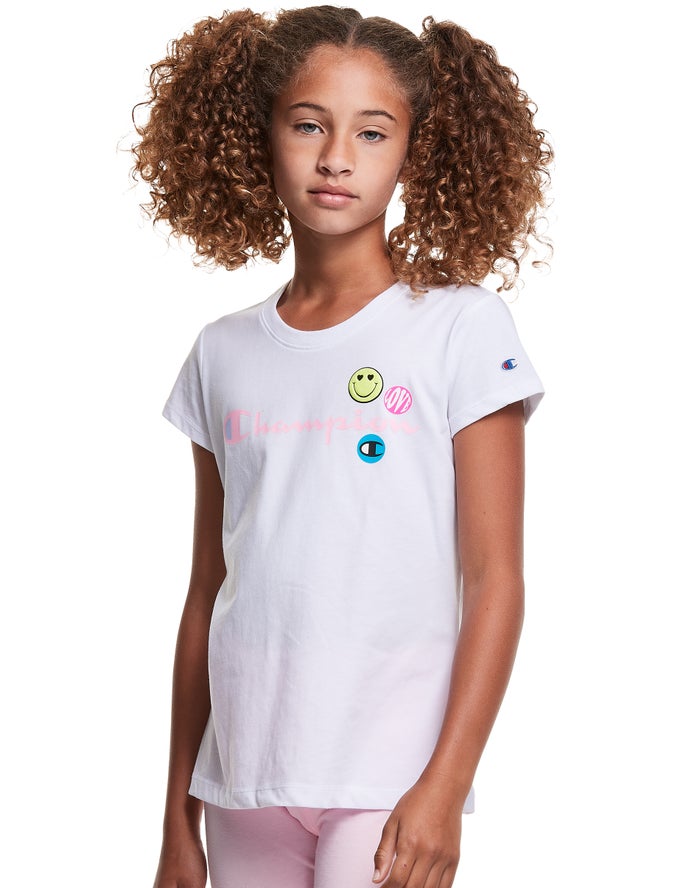 Champion T-Shirt Meisjes - Wit - Classic Smiley Face ( 750648-WBN )